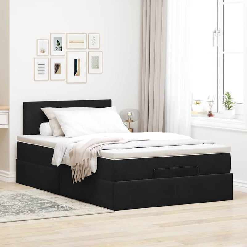Casa si Gradina - Mobilier - Paturi si accesorii - Paturi - Cadru pat otoman cu saltea, catifea neagra 120x200 cm - Infinity.ro