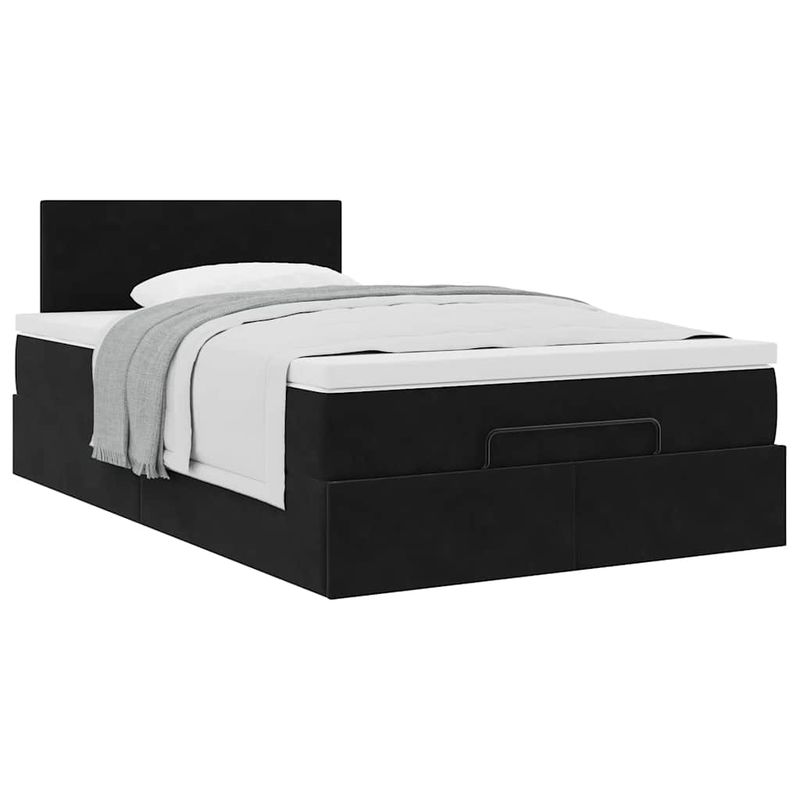 Casa si Gradina - Mobilier - Paturi si accesorii - Paturi - Cadru pat otoman cu saltea, catifea neagra 120x200 cm - Infinity.ro