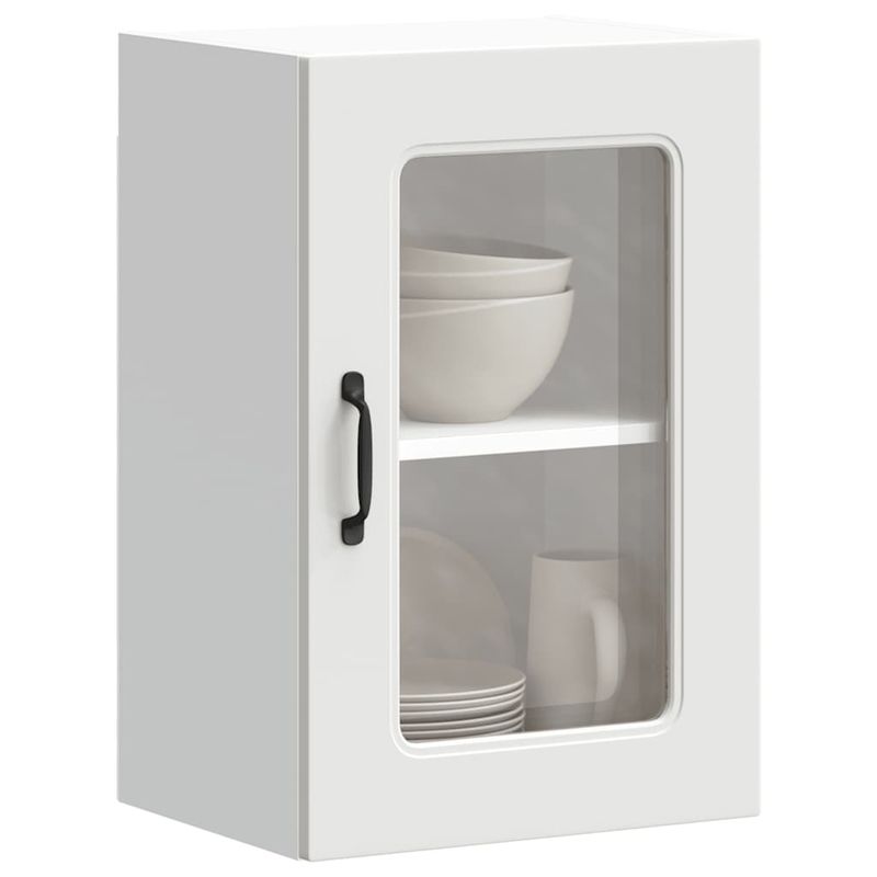 Casa si Gradina - Mobilier - Comode si corpuri - Corpuri bucatarie - Dulap de bucatarie cu usa sticla „Kalmar” lemn prelucrat alb, model 1x dulap de perete din sticlă (1 ușă), mărime 40x31x60 cm - Infinity.ro