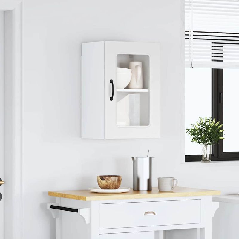 Casa si Gradina - Mobilier - Comode si corpuri - Corpuri bucatarie - Dulap de bucatarie cu usa sticla „Kalmar” lemn prelucrat alb, model 1x dulap de perete din sticlă (1 ușă), mărime 40x31x60 cm - Infinity.ro