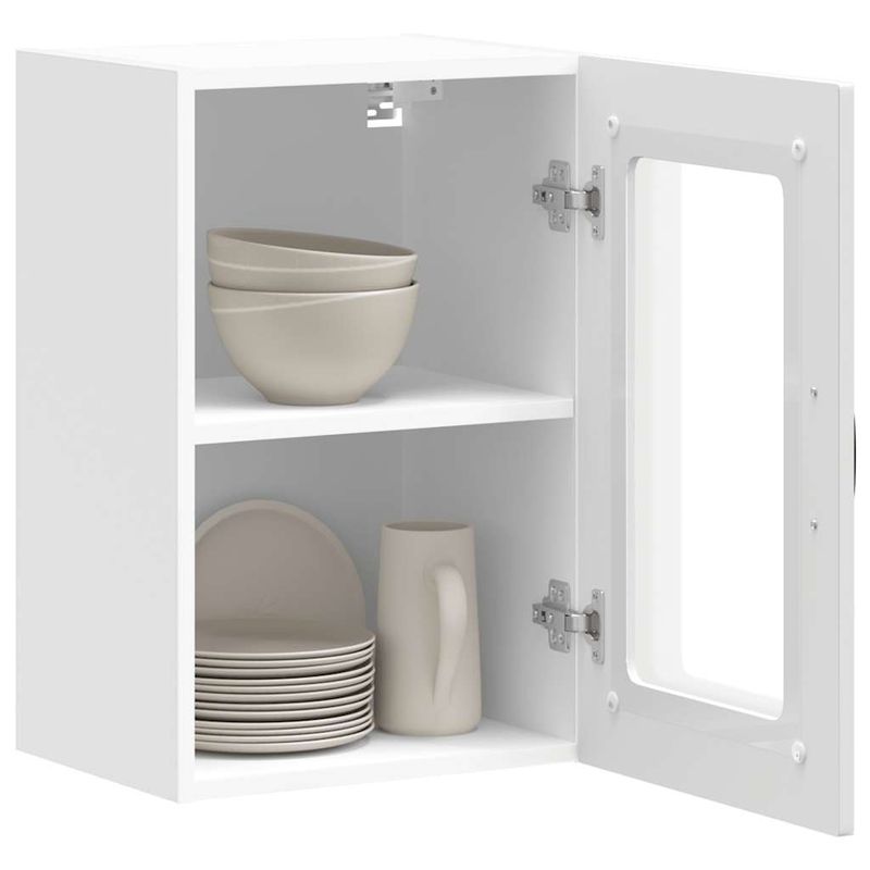 Casa si Gradina - Mobilier - Comode si corpuri - Corpuri bucatarie - Dulap de bucatarie cu usa sticla „Kalmar” lemn prelucrat alb, model 1x dulap de perete din sticlă (1 ușă), mărime 40x31x60 cm - Infinity.ro