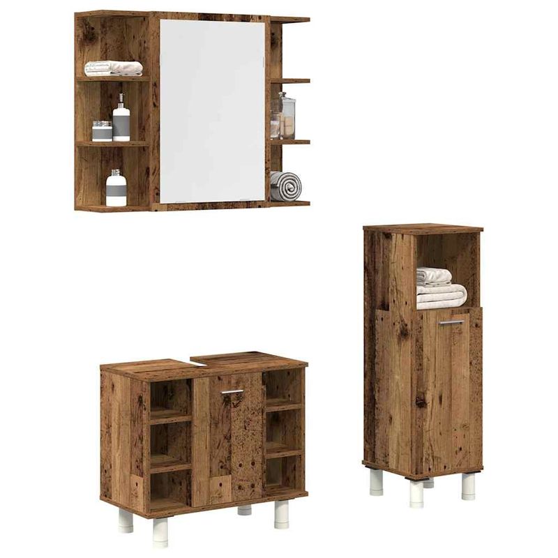 Casa si Gradina - Mobilier - Seturi de mobilier - Seturi baie - Set mobilier de baie, 3 piese, lemn vechi, lemn prelucrat - Infinity.ro