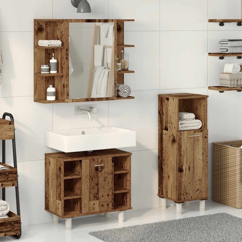 Casa si Gradina - Mobilier - Seturi de mobilier - Seturi baie - Set mobilier de baie, 3 piese, lemn vechi, lemn prelucrat - Infinity.ro