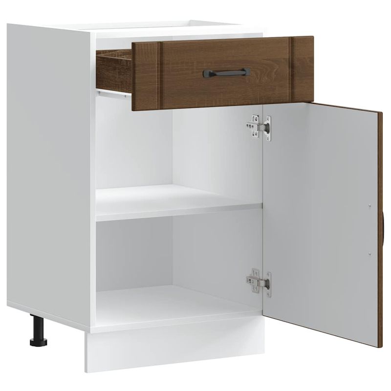 Casa si Gradina - Mobilier - Comode si corpuri - Corpuri bucatarie - Dulap de baza de bucatarie „Lucca” din lemn de stejar maro, mărime 50x46x81.5 cm, model 1x dulap inferior (1 ușă 1 sertar) - Infinity.ro