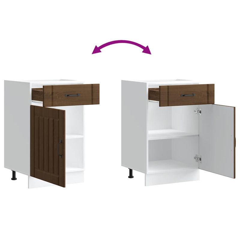 Casa si Gradina - Mobilier - Comode si corpuri - Corpuri bucatarie - Dulap de baza de bucatarie „Lucca” din lemn de stejar maro, mărime 50x46x81.5 cm, model 1x dulap inferior (1 ușă 1 sertar) - Infinity.ro