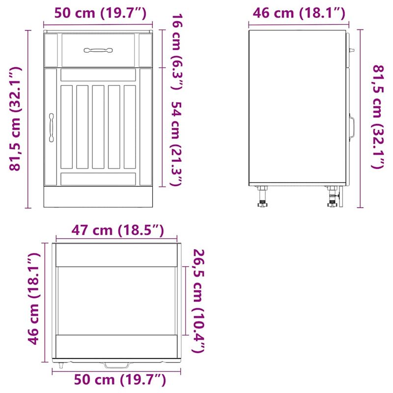 Casa si Gradina - Mobilier - Comode si corpuri - Corpuri bucatarie - Dulap de baza de bucatarie „Lucca” din lemn de stejar maro, mărime 50x46x81.5 cm, model 1x dulap inferior (1 ușă 1 sertar) - Infinity.ro