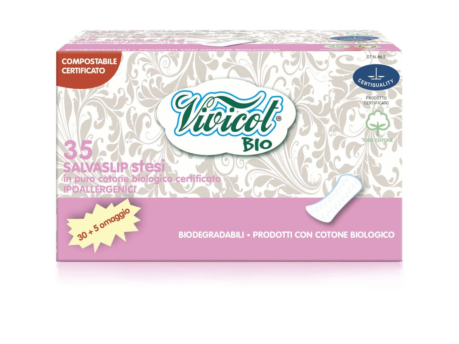 Protej slip din bumbac bio hipoalergenic, compostabil - Normal (35 buc) - VIVICOT BIO