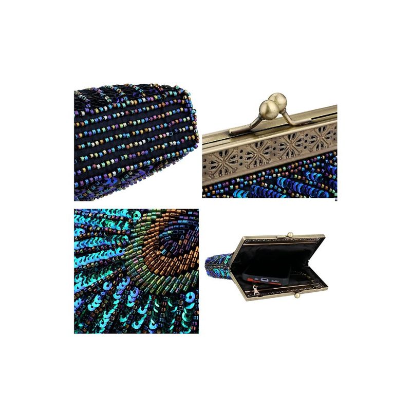 Fashion, accesorii si bijuterii - Femei - Accesorii femei - Genti si rucsacuri femei - Geanta mica de dama, eleganta, tip clutch, model paun, cu lantisor, design vintage, cu paiete, Multicolora - Infinity.ro