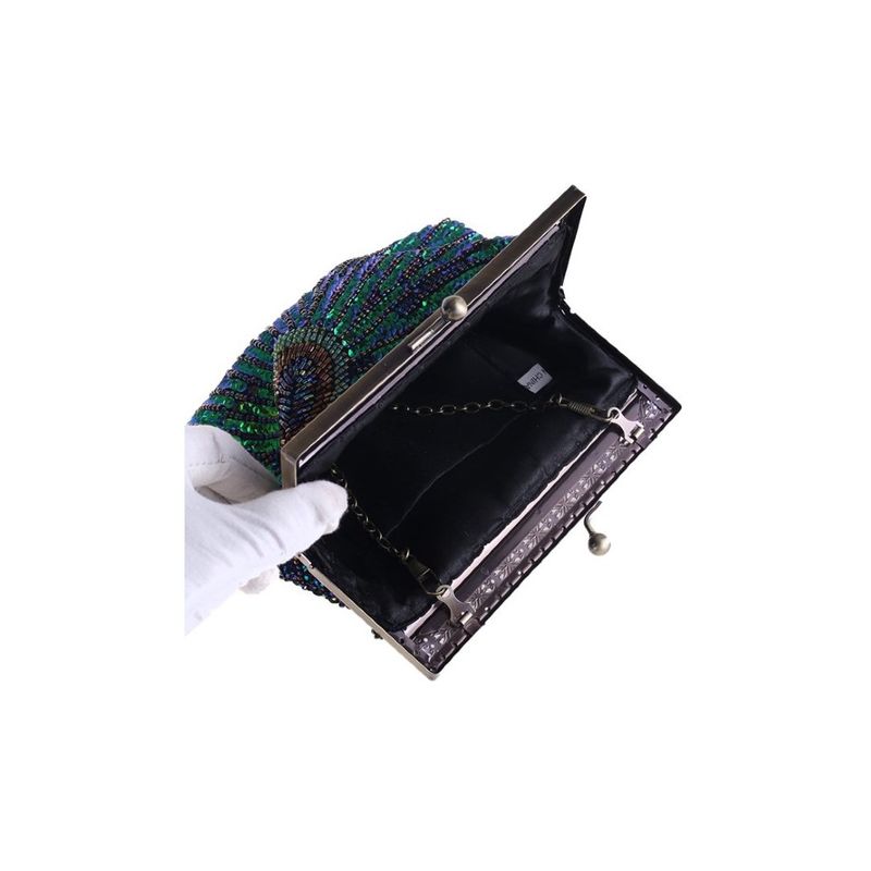 Fashion, accesorii si bijuterii - Femei - Accesorii femei - Genti si rucsacuri femei - Geanta mica de dama, eleganta, tip clutch, model paun, cu lantisor, design vintage, cu paiete, Multicolora - Infinity.ro