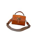 Fashion, accesorii si bijuterii - Femei - Accesorii femei - Genti si rucsacuri femei - Geanta dama crossbody mica, retro, din piele naturala, cu catarama, model korean, Maro deschis - Infinity.ro