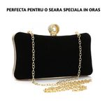 Fashion, accesorii si bijuterii - Femei - Accesorii femei - Genti si rucsacuri femei - Geanta mica dama, design elegant, tip clutch, inchidere cu perla, cu lantisor, incapatoare, Negru - Infinity.ro