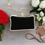 Fashion, accesorii si bijuterii - Femei - Accesorii femei - Genti si rucsacuri femei - Geanta mica dama, design elegant, tip clutch, inchidere cu perla, cu lantisor, incapatoare, Negru - Infinity.ro