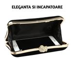 Fashion, accesorii si bijuterii - Femei - Accesorii femei - Genti si rucsacuri femei - Geanta mica dama, design elegant, tip clutch, inchidere cu perla, cu lantisor, incapatoare, Negru - Infinity.ro