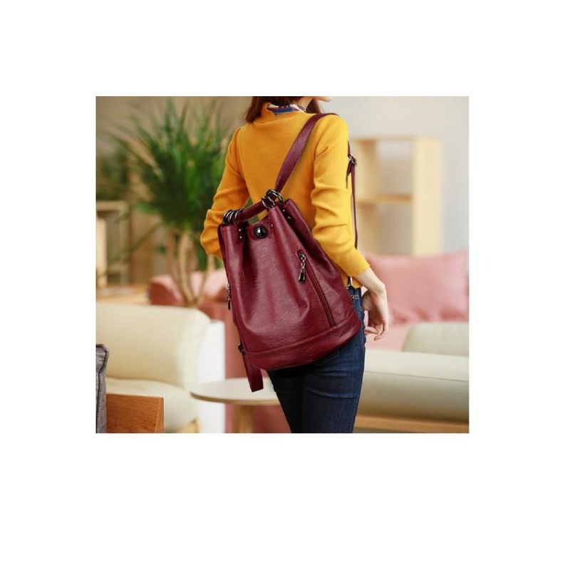 Fashion, accesorii si bijuterii - Femei - Accesorii femei - Genti si rucsacuri femei - Geanta dama, tip rucsac, marime medie, design modern, piele ecologica premium, eco-friendly, Visinie - Infinity.ro