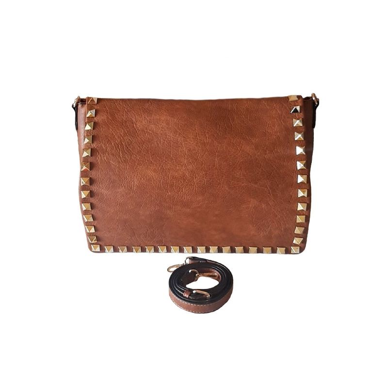 Fashion, accesorii si bijuterii - Femei - Accesorii femei - Genti si rucsacuri femei - Poseta dama, Potri, maro, cu tinte aurii, bareta de umar, piele ecologica premium, animal friendly, 40x12x26 cm - Infinity.ro