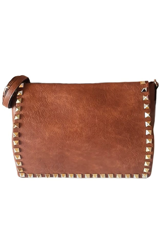 Poseta dama, Potri, maro, cu tinte aurii, bareta de umar, piele ecologica premium, animal friendly, 40x12x26 cm
