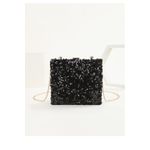 Fashion, accesorii si bijuterii - Femei - Accesorii femei - Genti si rucsacuri femei - Poseta dama, eleganta, cu paiete negre, maner si lantisor auriu, 18x4,5x15,5 cm - Infinity.ro