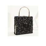 Fashion, accesorii si bijuterii - Femei - Accesorii femei - Genti si rucsacuri femei - Poseta dama, eleganta, cu paiete negre, maner si lantisor auriu, 18x4,5x15,5 cm - Infinity.ro