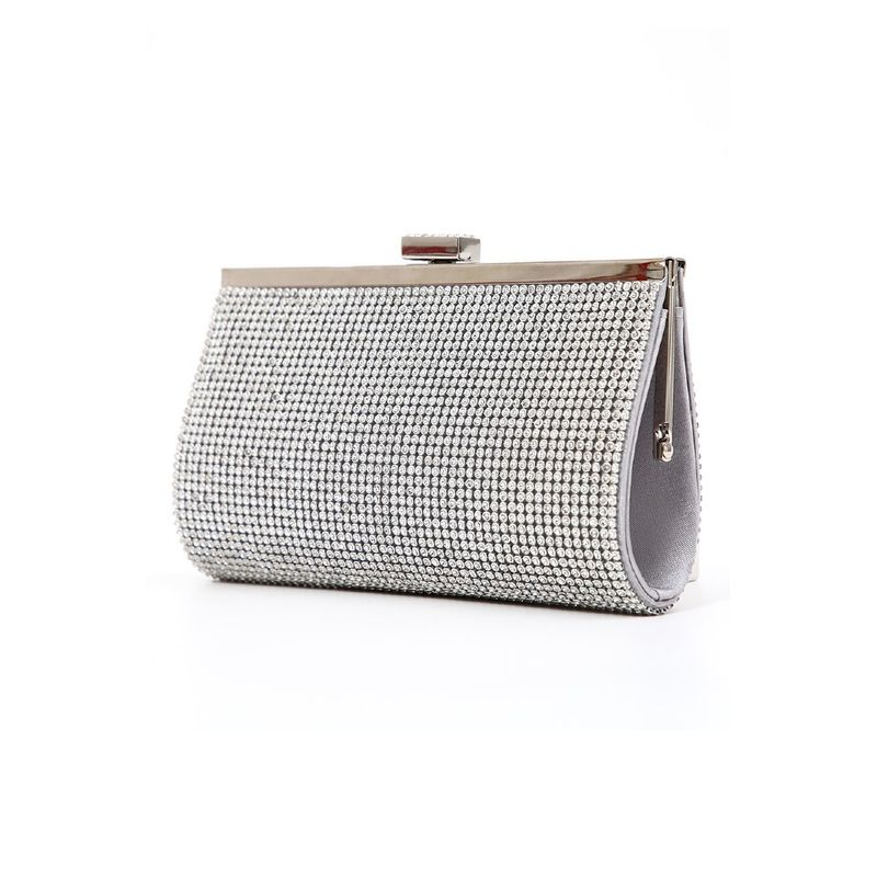 Fashion, accesorii si bijuterii - Femei - Accesorii femei - Genti si rucsacuri femei - Poseta dama eleganta, argintie, cu lantisor argintiu, 225x50x100mm - Infinity.ro