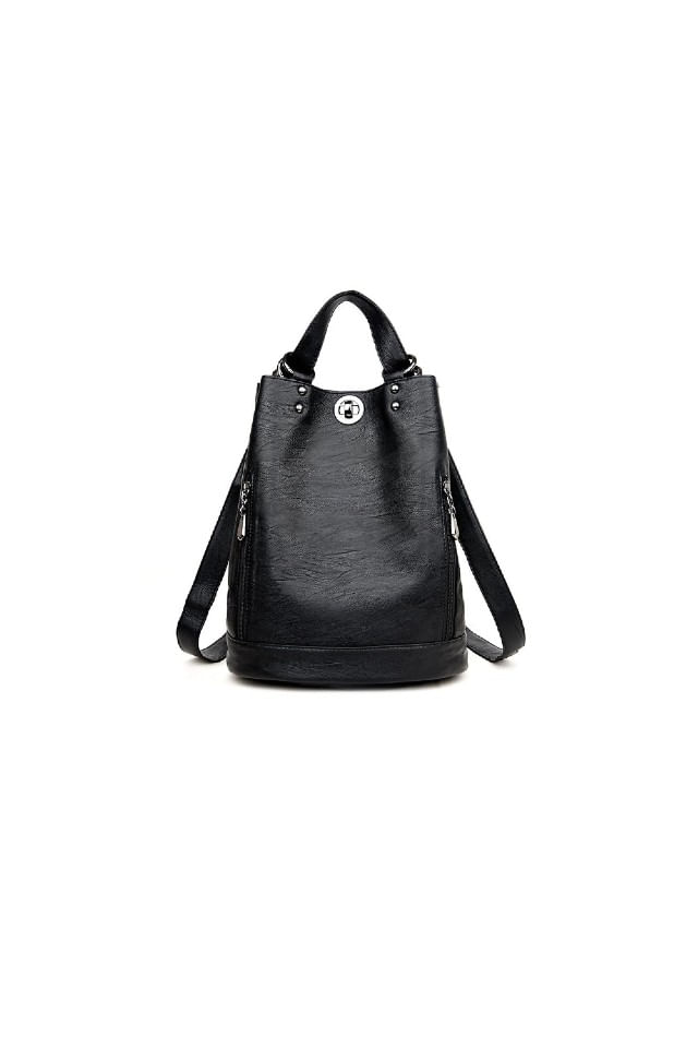 Geanta dama, tip rucsac, marime medie, design modern, piele ecologica premium, eco-friendly, Negru