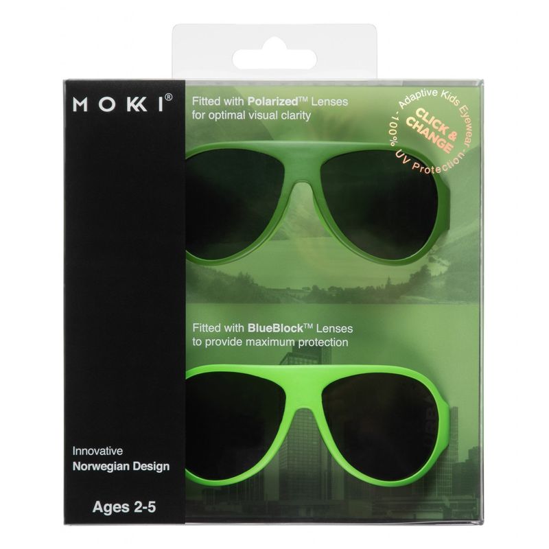 Fashion, accesorii si bijuterii - Copii - Accesorii copii - Ochelari de soare copii - Ochelari de soare pentru copii MOKKI Click & Change, protectie UV, verde, 2-5 ani, set 2 perechi - Infinity.ro
