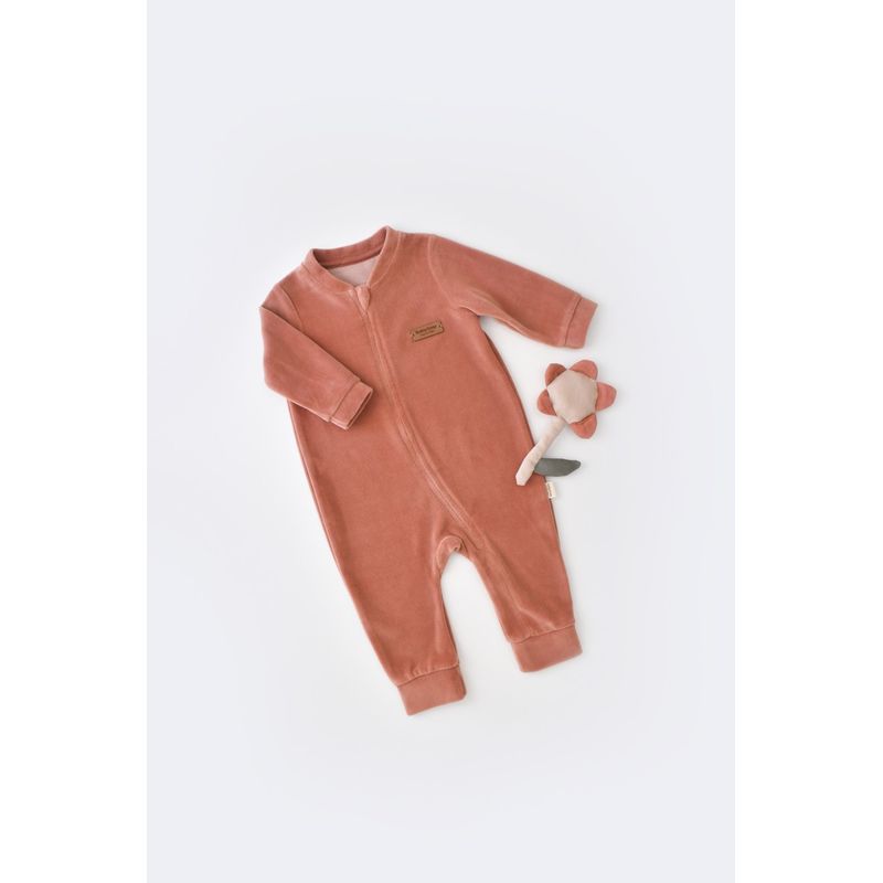 Fashion, accesorii si bijuterii - Copii - Imbracaminte copii - Salopete copii - Salopeta cu maneca lunga si fermoar din 80%bumbac organic si 20% poliester - Caramiziu, BabyCosy (Marime: 9-12 luni) - Infinity.ro