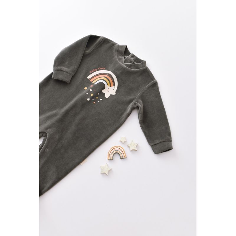 Fashion, accesorii si bijuterii - Copii - Imbracaminte copii - Salopete copii - Salopeta Curcubeu cu maneca lunga si botosei din 80%bumbac organic si 20% poliester - Antracit, BabyCosy (Marime: 3-6 Luni) - Infinity.ro