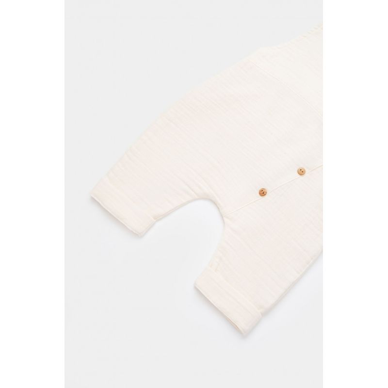 Fashion, accesorii si bijuterii - Copii - Imbracaminte copii - Salopete copii - Salopeta de vara cu pantaloni lungi din muselina, BabyCosy, 100%bumbac, ecru (Marime: 6-9 luni) - Infinity.ro