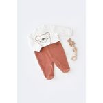 Fashion, accesorii si bijuterii - Copii - Imbracaminte copii - Salopete copii - Salopeta Ursulet cu maneca lunga si botosei din 80%bumbac organic si 20% poliester - Caramiziu, BabyCosy (Marime: 6-9 luni) - Infinity.ro