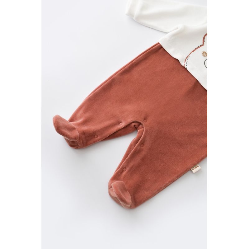 Fashion, accesorii si bijuterii - Copii - Imbracaminte copii - Salopete copii - Salopeta Ursulet cu maneca lunga si botosei din 80%bumbac organic si 20% poliester - Caramiziu, BabyCosy (Marime: 6-9 luni) - Infinity.ro