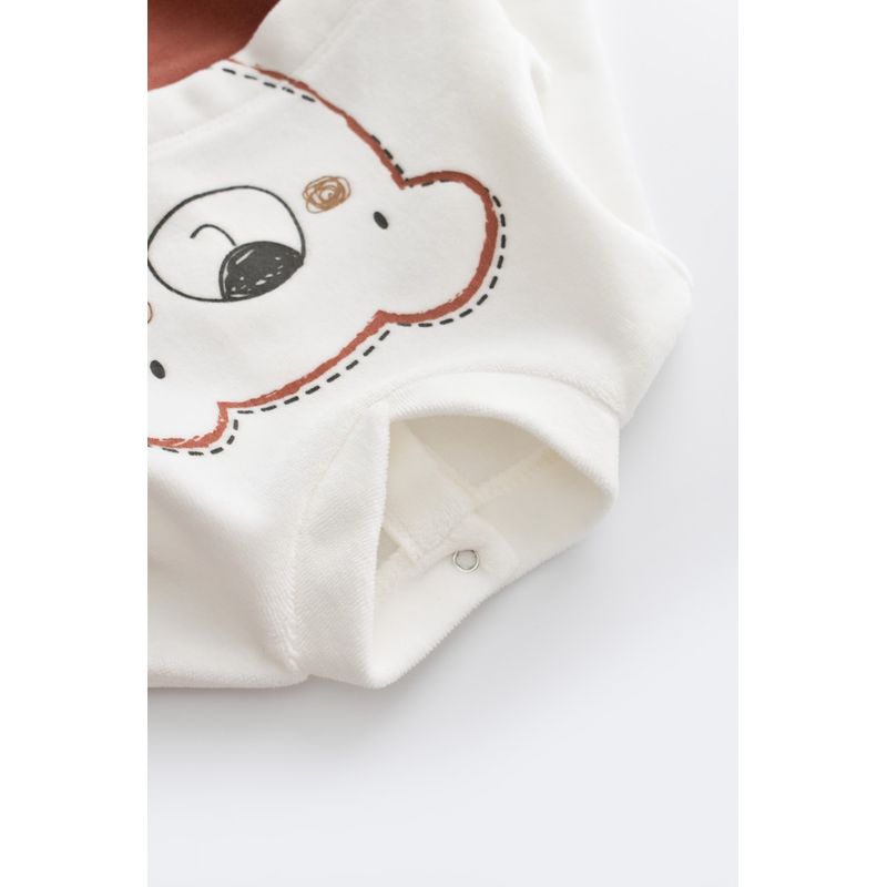 Fashion, accesorii si bijuterii - Copii - Imbracaminte copii - Salopete copii - Salopeta Ursulet cu maneca lunga si botosei din 80%bumbac organic si 20% poliester - Caramiziu, BabyCosy (Marime: 6-9 luni) - Infinity.ro