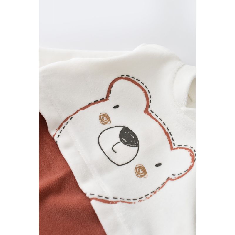 Fashion, accesorii si bijuterii - Copii - Imbracaminte copii - Salopete copii - Salopeta Ursulet cu maneca lunga si botosei din 80%bumbac organic si 20% poliester - Caramiziu, BabyCosy (Marime: 6-9 luni) - Infinity.ro