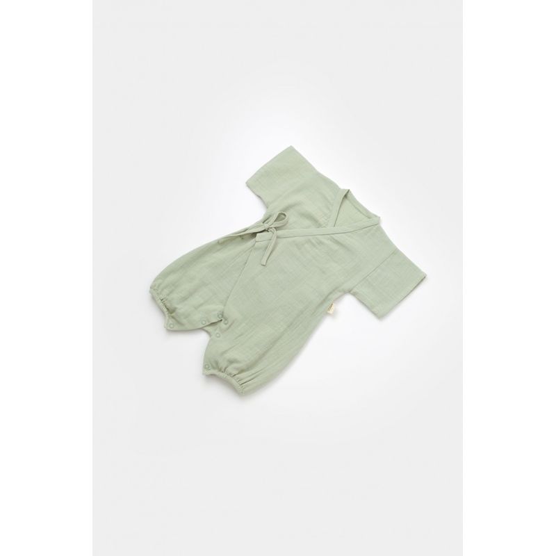 Fashion, accesorii si bijuterii - Copii - Imbracaminte copii - Salopete copii - Salopeta petrecuta din muselina, BabyCosy, 100% bumbac organic, Verde (Marime: 6-9 luni) - Infinity.ro