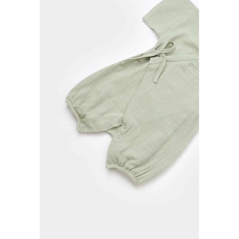 Fashion, accesorii si bijuterii - Copii - Imbracaminte copii - Salopete copii - Salopeta petrecuta din muselina, BabyCosy, 100% bumbac organic, Verde (Marime: 6-9 luni) - Infinity.ro