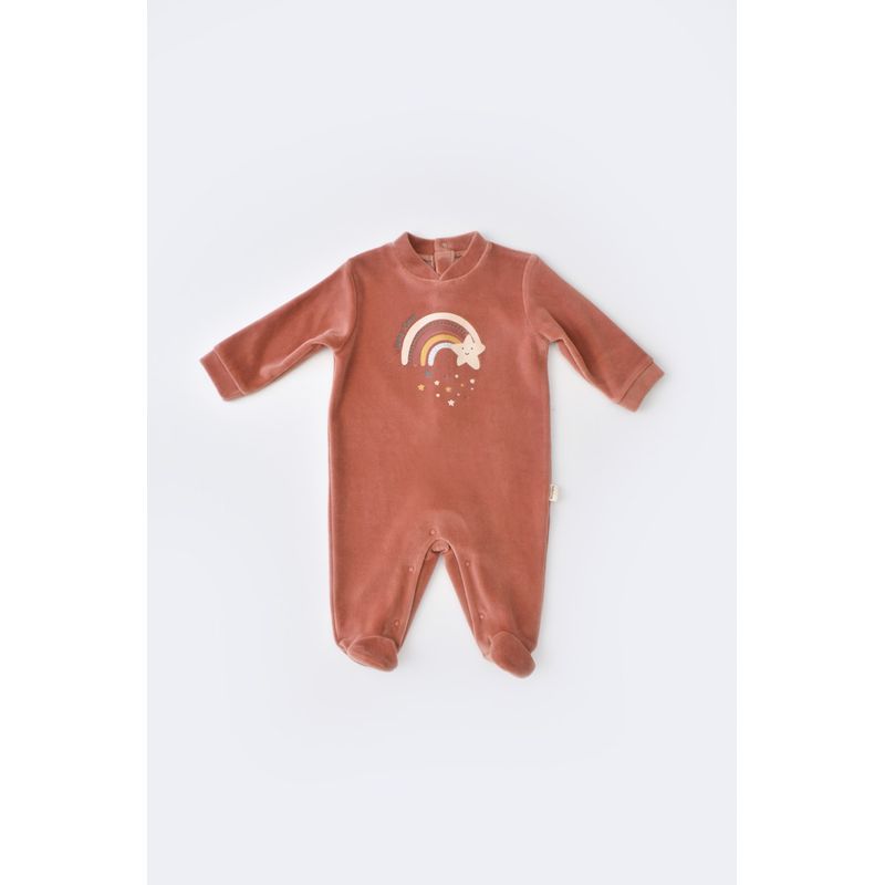 Fashion, accesorii si bijuterii - Copii - Imbracaminte copii - Salopete copii - Salopeta Curcubeu cu maneca lunga si botosei din 80%bumbac organic si 20% poliester - Caramiziu, BabyCosy (Marime: 3-6 Luni) - Infinity.ro