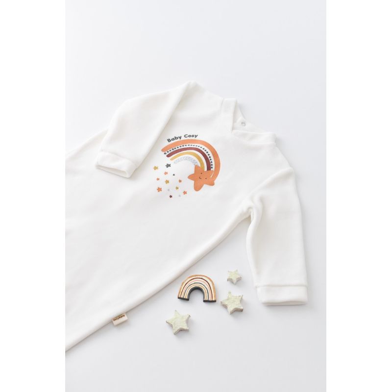 Fashion, accesorii si bijuterii - Copii - Imbracaminte copii - Salopete copii - Salopeta Curcubeu cu maneca lunga si botosei din 80%bumbac organic si 20% poliester - Ecru, BabyCosy (Marime: 6-9 luni) - Infinity.ro