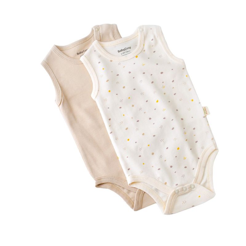 Fashion, accesorii si bijuterii - Copii - Imbracaminte copii - Body-uri copii - Set 2 body-uri fara maneci bebe unisex -100% bumbac organic - Ecru cu buline, BabyCosy (Marime: 6-9 luni) - Infinity.ro