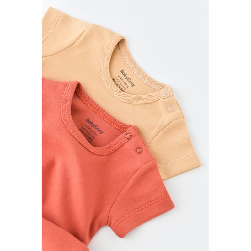 Fashion, accesorii si bijuterii - Copii - Imbracaminte copii - Body-uri copii - Set 2 body-uri bebe unisex -100% bumbac organic - Mustar/ Scortisoara, BabyCosy (Marime: 6-9 luni) - Infinity.ro