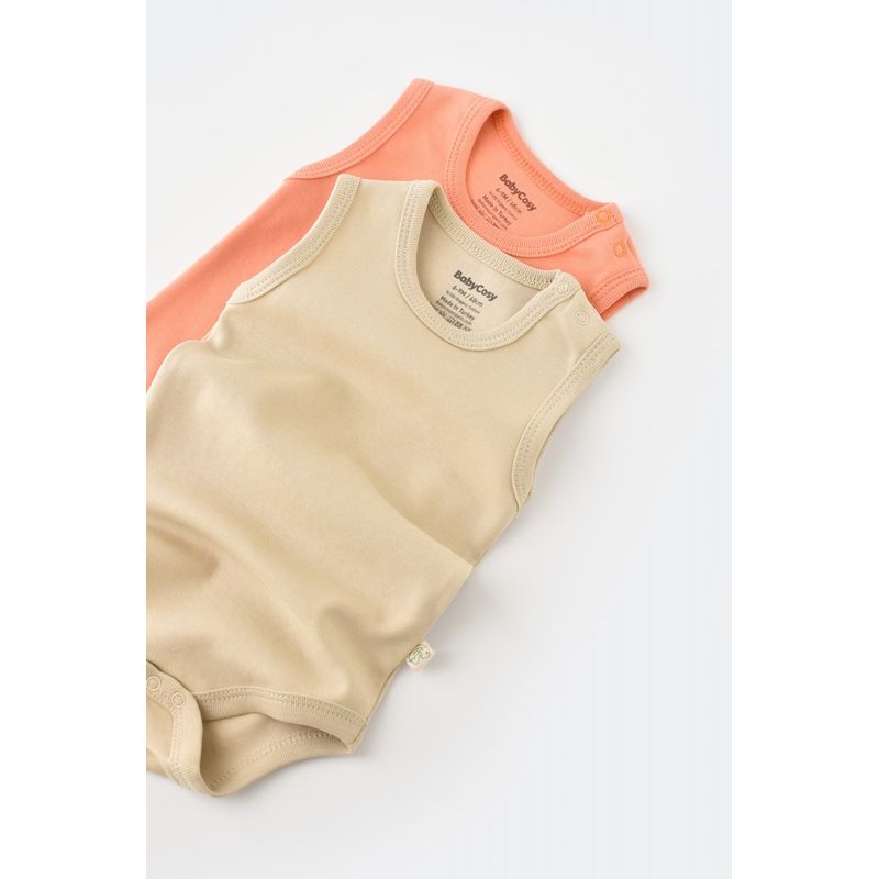 Fashion, accesorii si bijuterii - Copii - Imbracaminte copii - Body-uri copii - Set 2 body-uri fara maneci bebe unisex -100% bumbac organic - Roz/Crem, BabyCosy (Marime: 12-18 Luni) - Infinity.ro