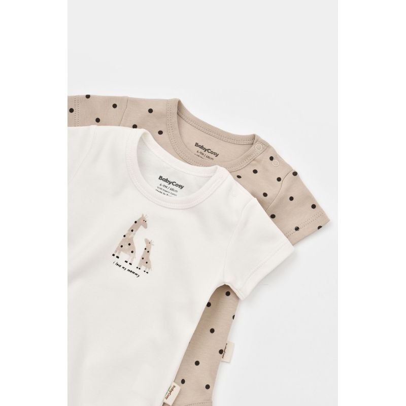 Fashion, accesorii si bijuterii - Copii - Imbracaminte copii - Body-uri copii - Set 2 body-uri bebe unisex Girafa, BabyCosy, 100% bumbac organic (Marime: 18-24 Luni) - Infinity.ro