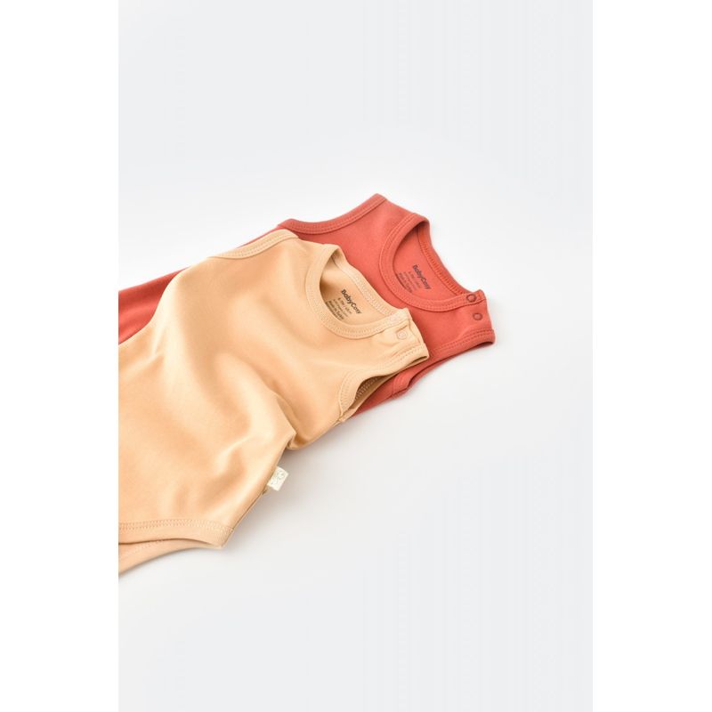 Fashion, accesorii si bijuterii - Copii - Imbracaminte copii - Body-uri copii - Set 2 body-uri fara maneci bebe unisex -100% bumbac organic - Mustar/ Scortisoara, BabyCosy (Marime: 6-9 luni) - Infinity.ro