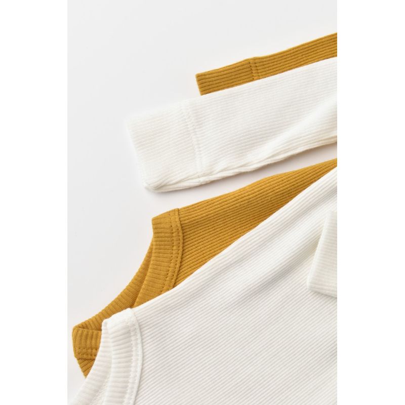 Fashion, accesorii si bijuterii - Copii - Imbracaminte copii - Body-uri copii - Set 2 body-uri cu maneca lunga bebe unisex din bumbac organic si modal - Mustar/Ecru, BabyCosy (Marime: 18-24 Luni) - Infinity.ro