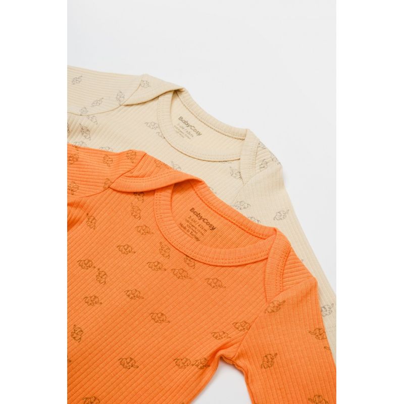 Fashion, accesorii si bijuterii - Copii - Imbracaminte copii - Body-uri copii - Set 2 body-uri cu maneca lunga Printed, BabyCosy, 50% modal+50% bumbac, Stone/Apricot (Marime: 18-24 Luni) - Infinity.ro