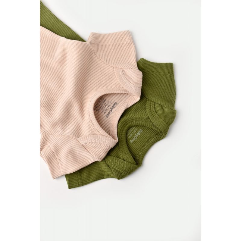 Fashion, accesorii si bijuterii - Copii - Imbracaminte copii - Body-uri copii - Set 2 body-uri bebe unisex din bumbac organic si modal - Verde/Blush, BabyCosy (Marime: 12-18 Luni) - Infinity.ro