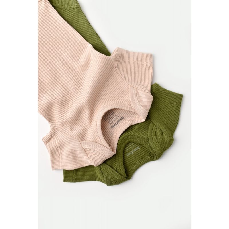 Fashion, accesorii si bijuterii - Copii - Imbracaminte copii - Body-uri copii - Set 2 body-uri bebe unisex din bumbac organic si modal - Verde/Blush, BabyCosy (Marime: 12-18 Luni) - Infinity.ro