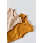 Fashion, accesorii si bijuterii - Copii - Imbracaminte copii - Body-uri copii - Set de 2 body-uri fara maneci din bumbac organic si modal - Mustar/Somon BabyCosy (Marime: 12-18 Luni) - Infinity.ro