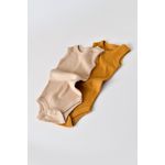 Fashion, accesorii si bijuterii - Copii - Imbracaminte copii - Body-uri copii - Set de 2 body-uri fara maneci din bumbac organic si modal - Mustar/Somon BabyCosy (Marime: 12-18 Luni) - Infinity.ro
