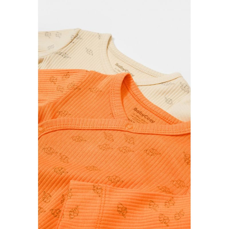 Fashion, accesorii si bijuterii - Copii - Imbracaminte copii - Body-uri copii - Set 2 body-uri petrecute Printed, BabyCosy, 50% modal+50% bumbac, Stone/Apricot (Marime: 3-6 Luni) - Infinity.ro