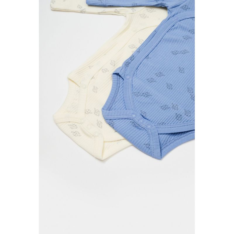 Fashion, accesorii si bijuterii - Copii - Imbracaminte copii - Body-uri copii - Set 2 body-uri petrecute Printed, BabyCosy, 50% modal+50% bumbac, Ecru/Lavanda (Marime: 3-6 Luni) - Infinity.ro