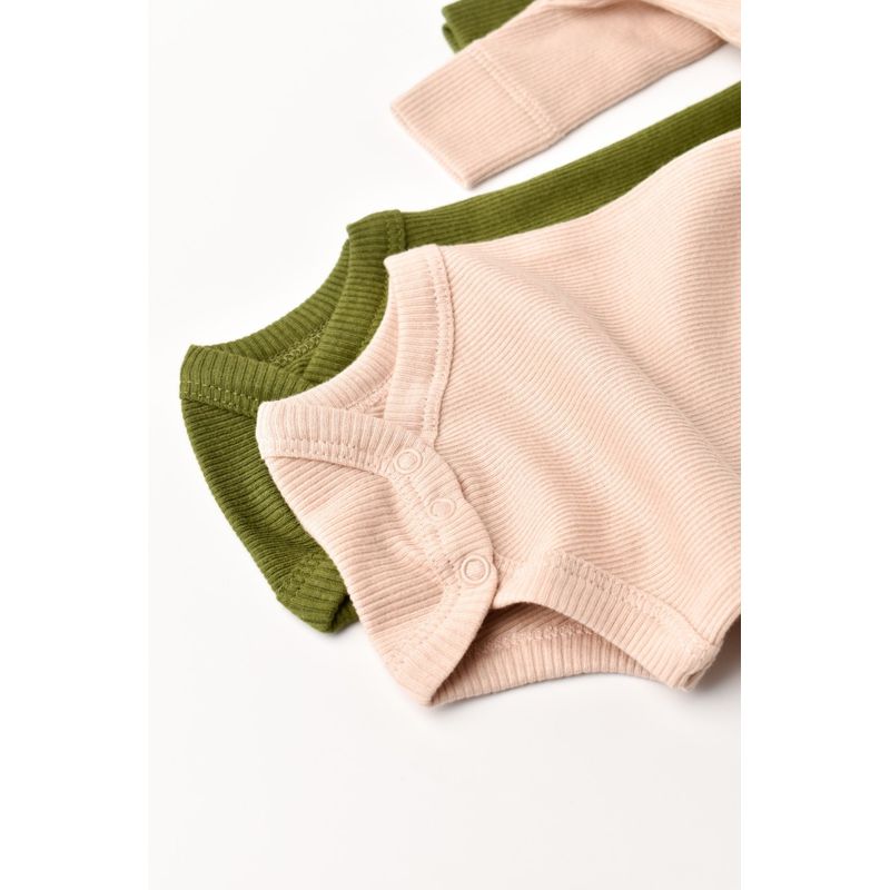 Fashion, accesorii si bijuterii - Copii - Imbracaminte copii - Body-uri copii - Set 2 body-uri cu maneca lunga bebe unisex din bumbac organic si modal - Verde/Blush, BabyCosy (Marime: 6-9 luni) - Infinity.ro